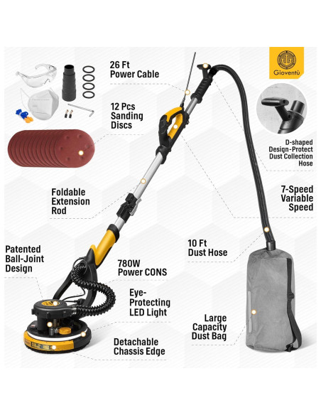 Lijadora de Yeso Giovent 780W con Aspiradora y Luz LED Lijadora de Yeso Giovent 780W con Aspiradora y Luz LED