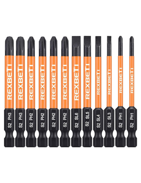Juego de 12 Puntas Destornillador REXBETI S2 Hexagonal 7.62 cm Juego de 12 Puntas Destornillador REXBETI S2 Hexagonal 7.62 cm