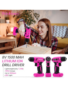 Juego de Herramientas Rosa 64 Piezas con Taladro 8V 2