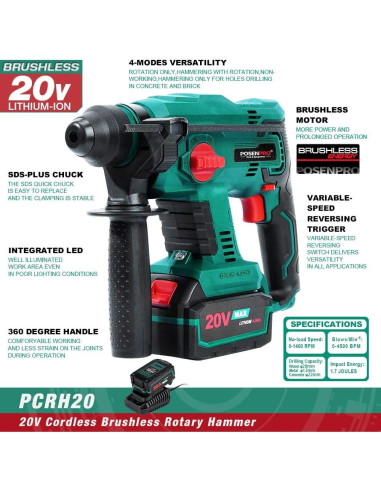 Martillo Rotativo Inalámbrico POSENPRO 20V 4 Modos 2.49kg
