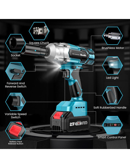 Llave de impacto inalámbrica Seesii WH700 21V 650Nm 2 baterías Llave de impacto inalámbrica Seesii WH700 21V 650Nm 2 baterías