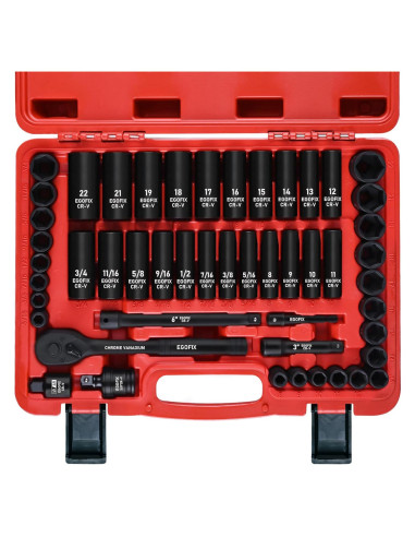 Juego de Enchufes de Impacto EGOFIX 50 Piezas 3/8" SAE y Métrico
