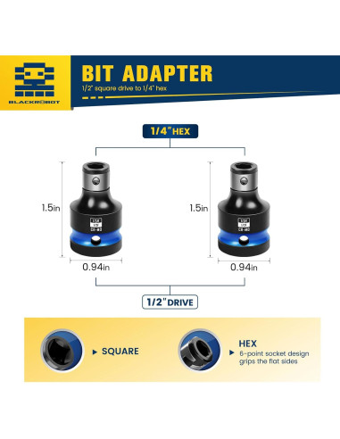Adaptadores de Socket 1/2 a 1/4 BLACKROBOT 2PCS Acero Cr-Mo