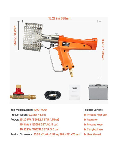 Pistola de Calor a Gas VEVOR 4,49 kg con Manguera 7,92 m
