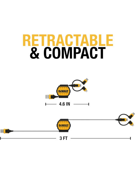Cable de Carga DEWALT 3 en 1 Retráctil 91 cm USB Cable de Carga DEWALT 3 en 1 Retráctil 91 cm USB