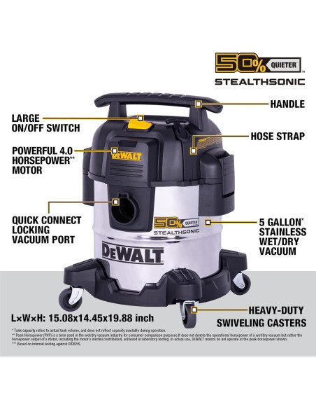 Aspiradora de Taller DEWALT DXV05S-QT 5 Galones 4 HP Húmeda y Seca Aspiradora de Taller DEWALT DXV05S-QT 5 Galones 4 HP Húmeda y Seca