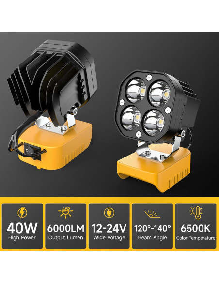 Luz de trabajo LED Azocek 40W 6000LM 20V inalámbrica Luz de trabajo LED Azocek 40W 6000LM 20V inalámbrica