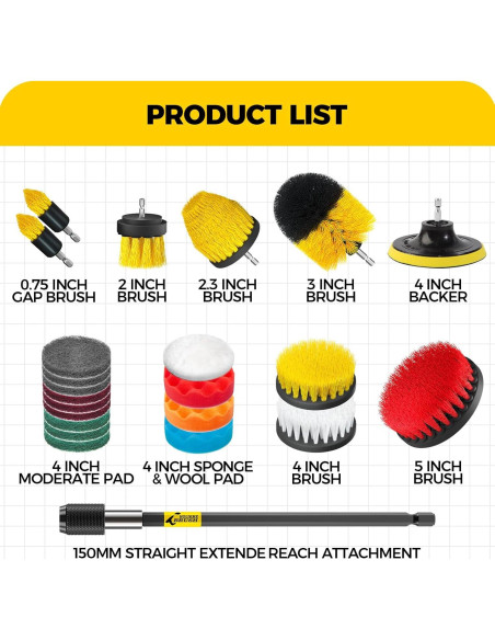 Holikme 23 Piezas Kit de Accesorios para Taladro Limpieza Holikme 23 Piezas Kit de Accesorios para Taladro Limpieza