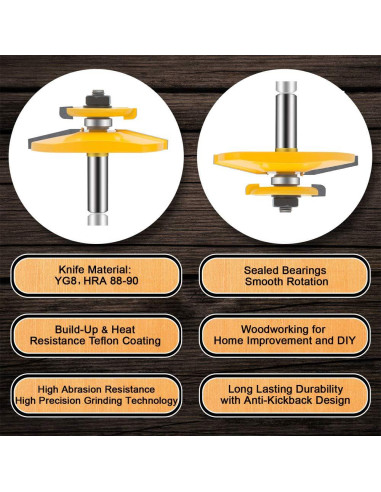 Juego de Brocas de Router OLETBE 3 Pcs 12mm Carburo