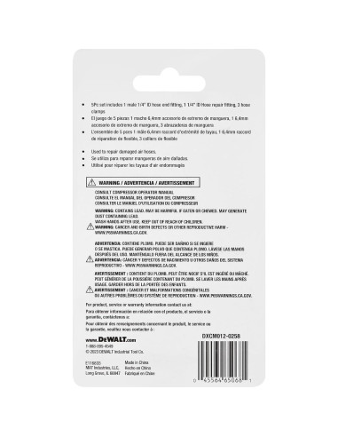 Kit de Reparación de Manguera DEWALT 1/4" Aluminio Ligero
