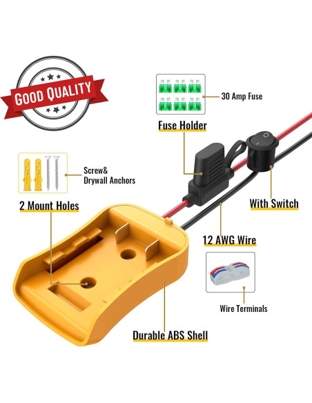 Adaptador de Batería Dewalt 20V Azocek con Fusible y Cable 12AWG Adaptador de Batería Dewalt 20V Azocek con Fusible y Cable 12AWG