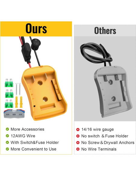 Adaptador de Batería Dewalt 20V Azocek con Fusible y Cable 12AWG Adaptador de Batería Dewalt 20V Azocek con Fusible y Cable 12AWG