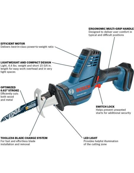 Sierra Recíproca Inalámbrica BOSCH GSA18V-083B 18V 2,11 cm Sierra Recíproca Inalámbrica BOSCH GSA18V-083B 18V 2,11 cm