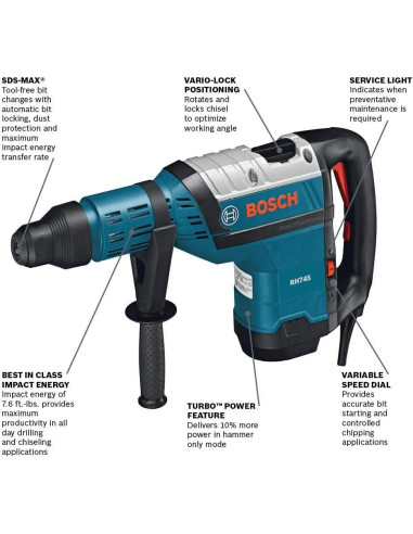 Martillo Rotativo Bosch RH745 SDS-max 8.4 kg 2 Modos