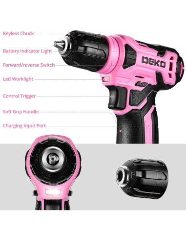 Taladro Inalámbrico DEKOPRO 8V Rosa con 42 Accesorios