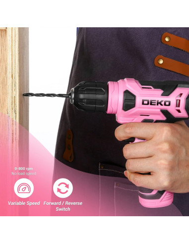 Taladro Inalámbrico DEKOPRO 8V Rosa con 42 Accesorios