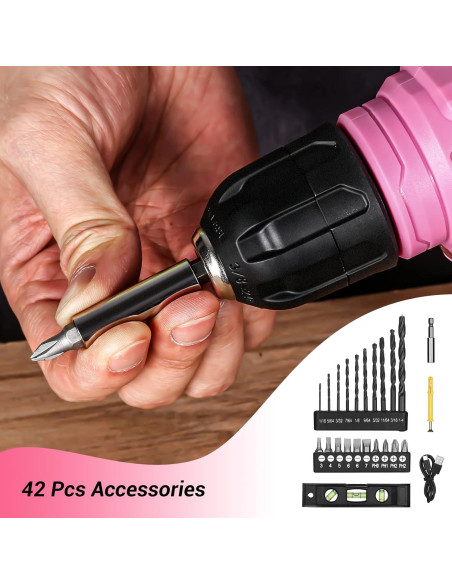 Taladro Inalámbrico DEKOPRO 8V Rosa con 42 Accesorios Taladro Inalámbrico DEKOPRO 8V Rosa con 42 Accesorios