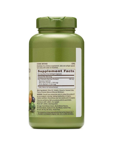 Extracto de Saw Palmetto GNC 160mg 200 Porciones Suplemento