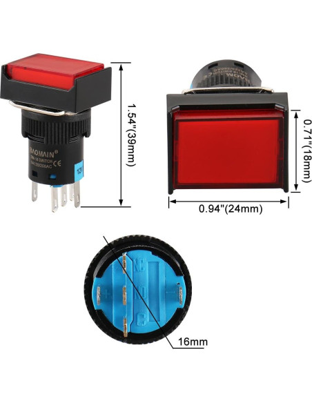 Interruptor Momentáneo Baomain 16mm Luz LED Roja DC 12V Interruptor Momentáneo Baomain 16mm Luz LED Roja DC 12V
