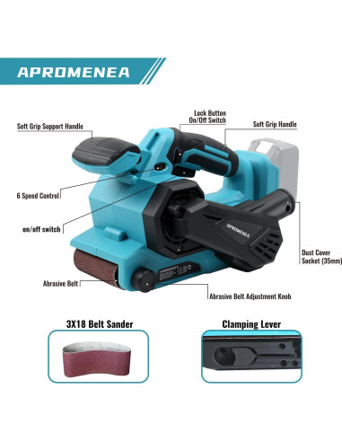 Lijadora de Banda Inalámbrica Apromenea 18V 45.72 cm 6 Velocidades