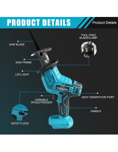Sierra Recíproca Inalámbrica Zaygyize 0-3000 RPM para Madera/Metal 2