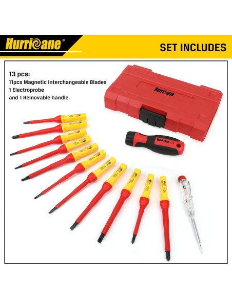 Juego de Destornilladores Aislados HURRICANE 13 Piezas 1000V Juego de Destornilladores Aislados HURRICANE 13 Piezas 1000V