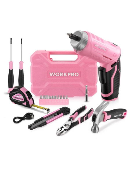 Juego de Herramientas WORKPRO Rosa 18PCS con Destornillador Eléctrico Juego de Herramientas WORKPRO Rosa 18PCS con Destornillador Eléctrico