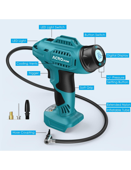 Inflador de Neumáticos ACROPOW 18V Inalámbrico Digital Inflador de Neumáticos ACROPOW 18V Inalámbrico Digital