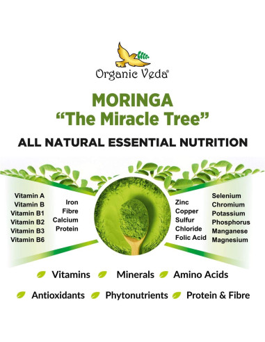 Cápsulas de Moringa Orgánica Veda 1000mg - 120 Unidades