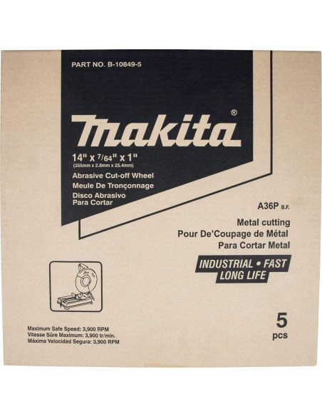 Disco de Corte Abrasivo Makita B-10849-5 14" 5 Piezas Disco de Corte Abrasivo Makita B-10849-5 14" 5 Piezas