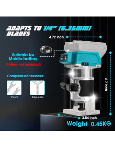 Fresadora Compacta Inalámbrica Aoikoy 580W 5 Velocidades Azul 2