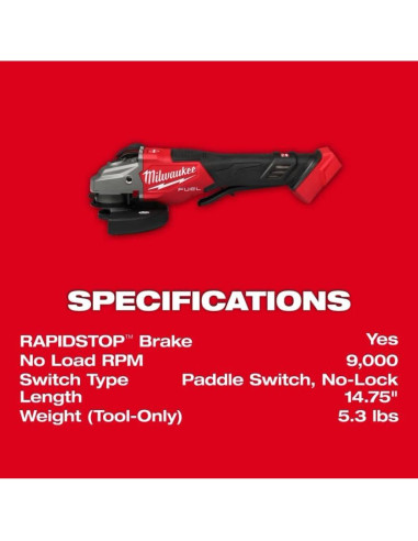 Amoladora Inalámbrica Milwaukee M18 4-1/2" / 6" 18V Sin Escobillas
