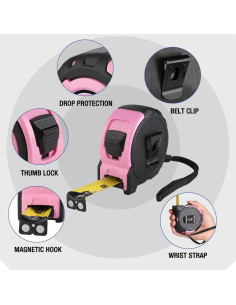 Cinta Métrica WORKPRO Rosa 7.6m con Gancho Magnético 2