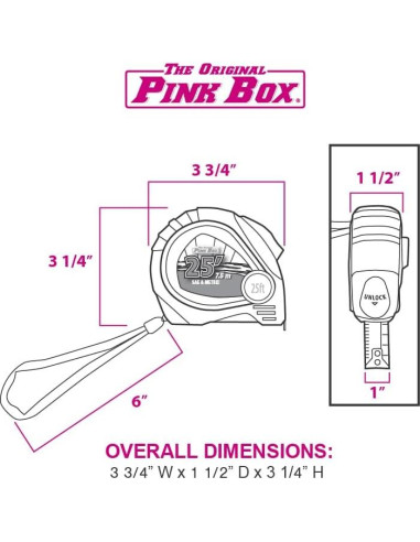 Cinta Métrica Auto-Bloqueo 7.5m The Original Pink Box Rosa