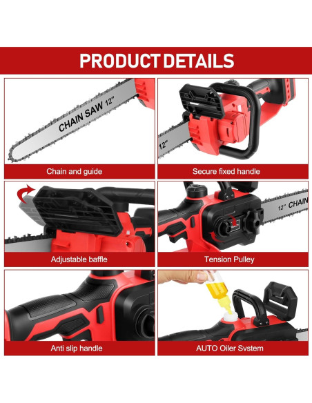 Motosierra inalámbrica Krodrch 12" sin escobillas 1000W Motosierra inalámbrica Krodrch 12" sin escobillas 1000W