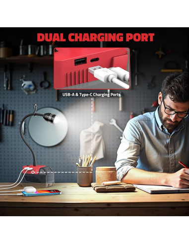 Luz de trabajo LED LIVOWALNY 20W 2000LM con USB-C