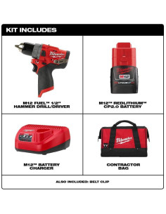 Taladro de Percusión Inalámbrico Milwaukee M12 FUEL 12V 2Ah 2