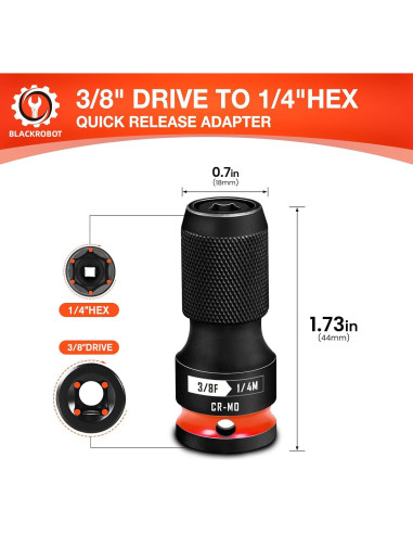 Adaptador Portabit 3/8" a 1/4" BLACKROBOT Acero Rojo