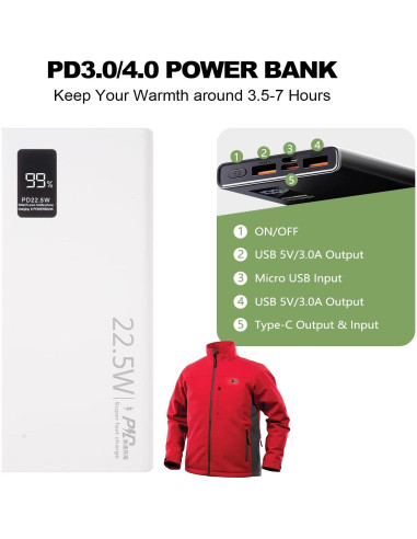 Batería calefaccionada 12V QC3.0 10000mAh para chaquetas