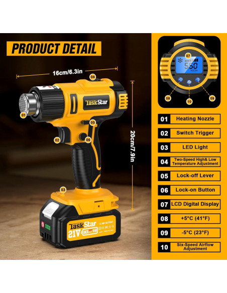 Pistola de Calor Inalámbrica TaskStar 21V 4.0Ah 550C Pistola de Calor Inalámbrica TaskStar 21V 4.0Ah 550C