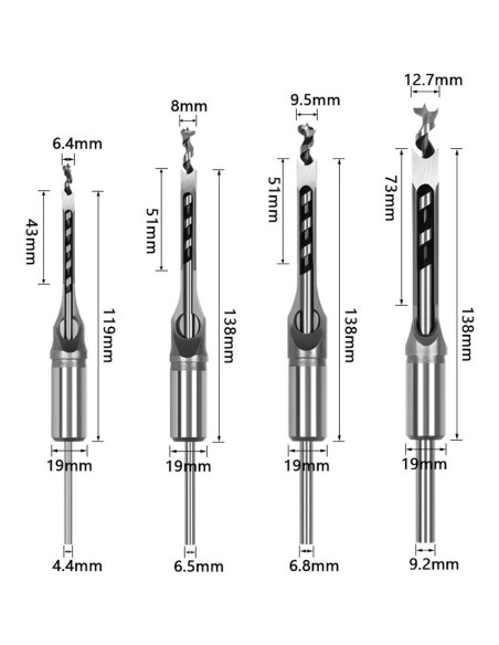 Brocas Cuadradas para Madera WSOOX 4 Piezas 6,4 a 12,7 mm Brocas Cuadradas para Madera WSOOX 4 Piezas 6,4 a 12,7 mm