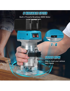 Router de Palma Inalámbrico Weytoll 18V 18000RPM Ajustable 2