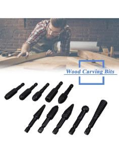 Juego de Fresas Rotativas Mesee 10 Piezas 1/4" Vástago Hexagonal 2