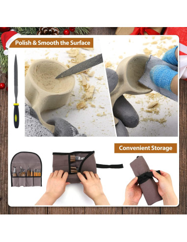 Kit de Tallado en Madera 22PCS con Guantes Anticortes