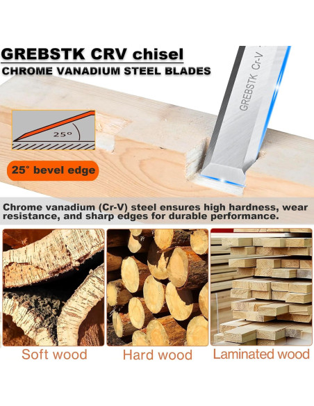Juego de 4 Cinceles GREBSTK de Acero CRV para Carpintería Juego de 4 Cinceles GREBSTK de Acero CRV para Carpintería