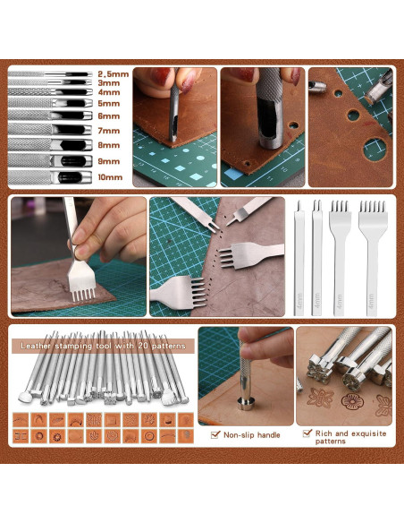 Kit de Herramientas de Cuero TLKKUE con Alfombrillas y Punzones Kit de Herramientas de Cuero TLKKUE con Alfombrillas y Punzones
