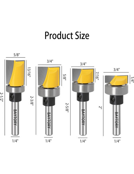 Juego de Brocas de Fresar BAYTORY 4 Piezas 1/4" para Madera Juego de Brocas de Fresar BAYTORY 4 Piezas 1/4" para Madera