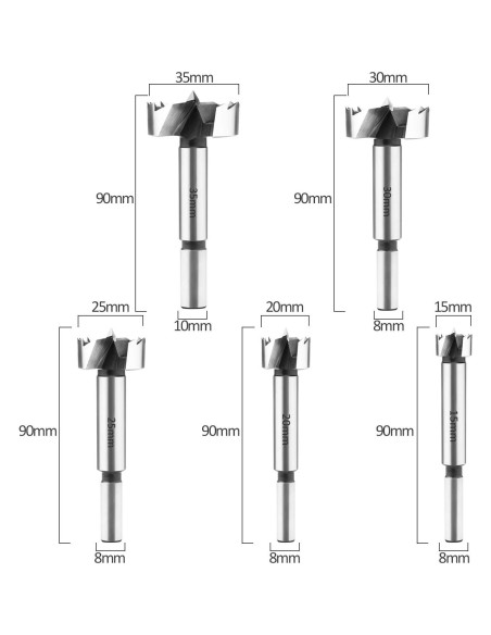 Juego de Brocas Forstner 5Pcs HPHOPE 15/20/25/30/35mm Juego de Brocas Forstner 5Pcs HPHOPE 15/20/25/30/35mm