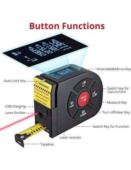Cinta Métrica Láser BINTA 50m/5m Pantalla Digital USB-C Cinta Métrica Láser BINTA 50m/5m Pantalla Digital USB-C