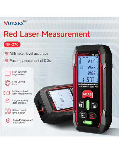 Medidor Láser NOYAFA NF-270 70m Pantalla LCD Multifuncional